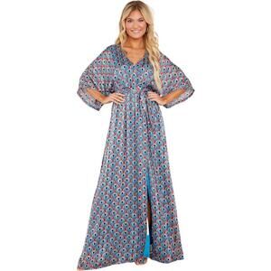 Maxi Dress by Aakaa Float on Air Blue Peacock Multi Print Maxi Dress Slip-on.